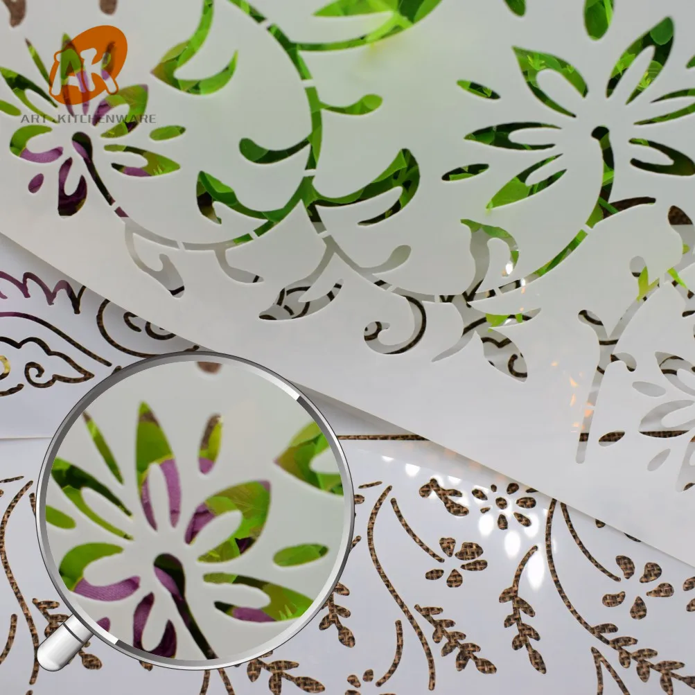 AK 3pcs Flower Cake Lace Stencils Set Custom Royal Icing Airbrush Craft stencil Plastic Drawing Template ST-824