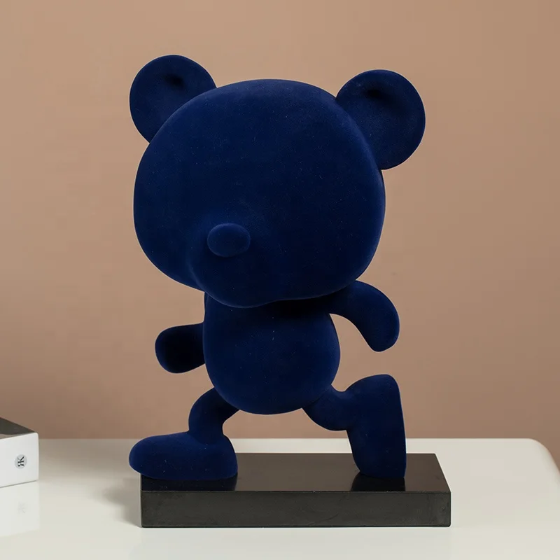 3D Light luxury Resin flocking bear ornaments in Md size model room floor sculpture art sales office hotel