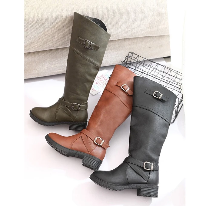 Ladies and girls genuine leather casual knee high shoes women boots fashionable