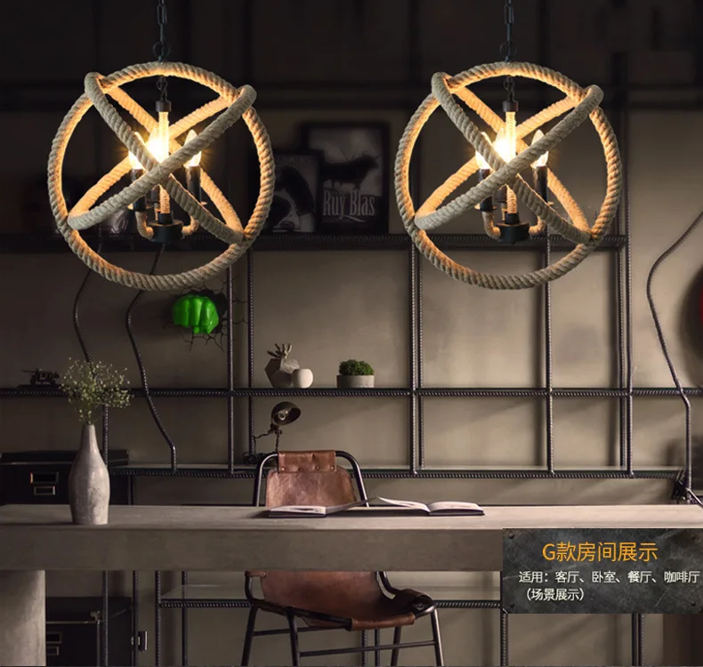 American country retro industrial rope chandelier iron art creative bar cafe restaurant study chandelier