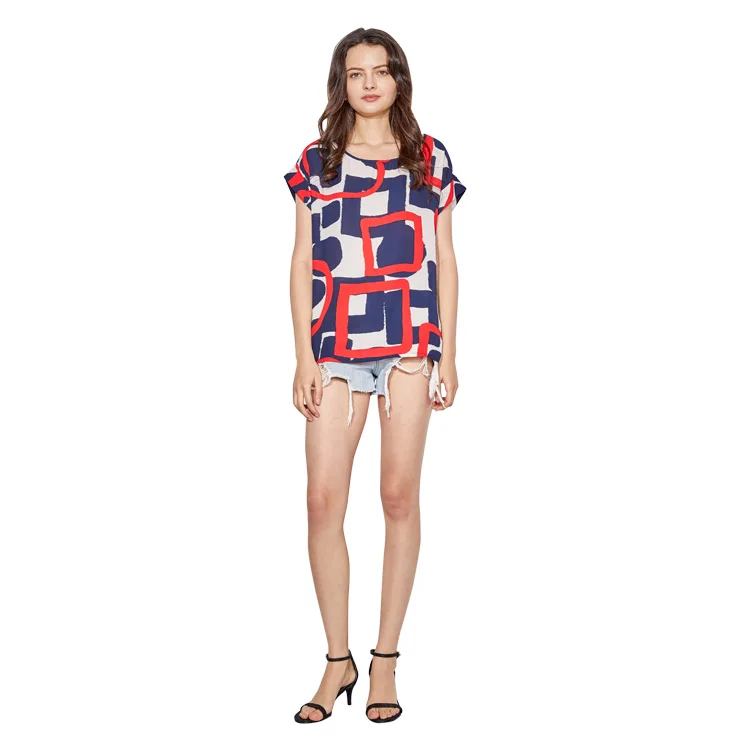 
Italy Design Fashion Women Chiffon Blouse Flower Print Sexy Loose Top Summer Shirt 