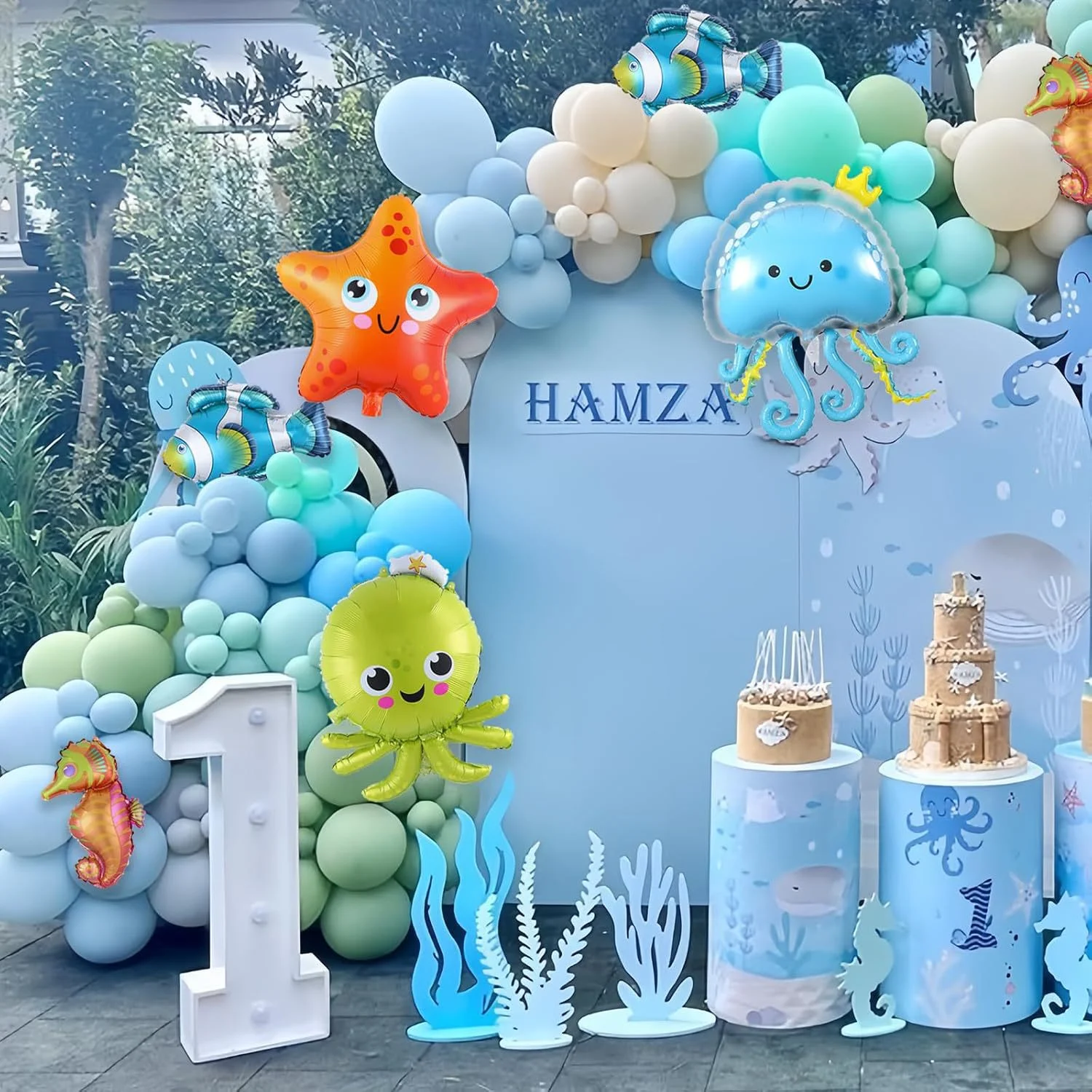 163 pcs Ocean balloon garland arch kit Seahorse Octopus Starfish foil  Balloon Life Ocean birthday Theme Party Decoration