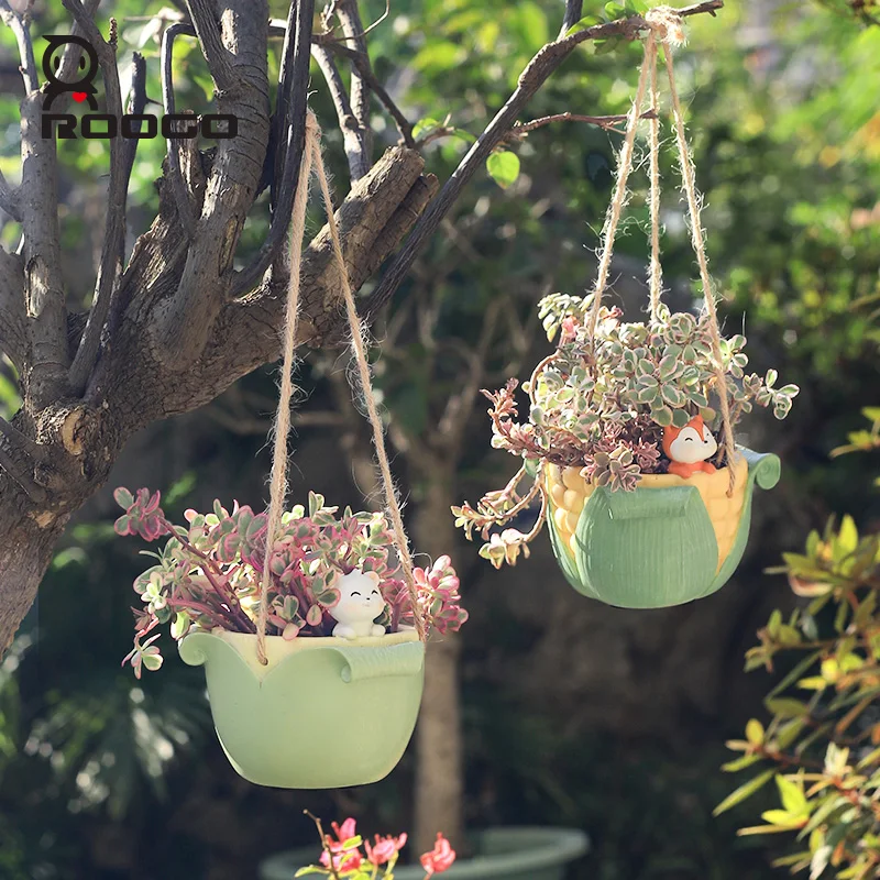 Roogo Corn And Green Mango Shape Hanging Flower Pot Functional Desk Planter Wall Decors