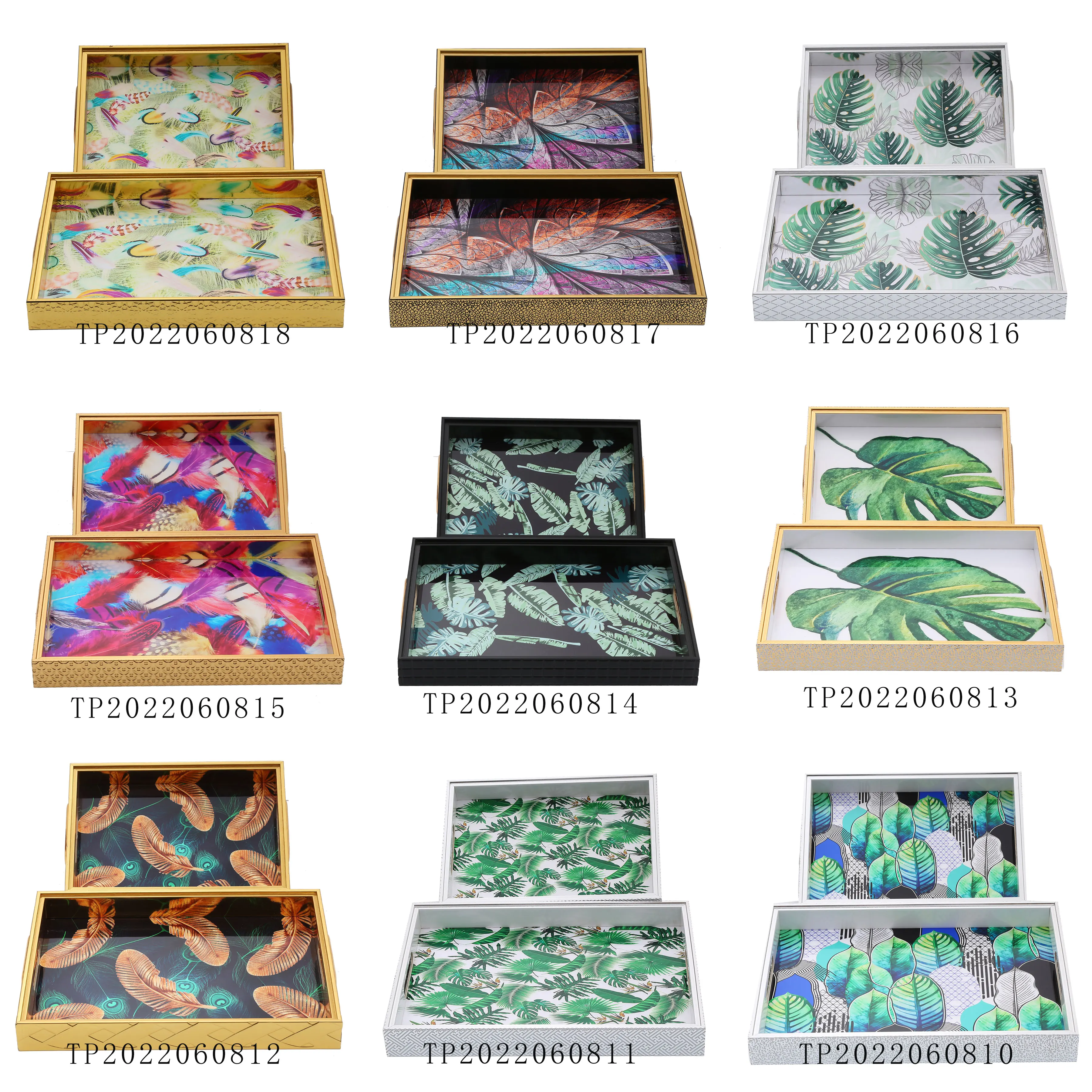 Wholesales Chocolate Decorative Trays Set Design Tray Glass for Jewelry Dresser  Bathroom Bedroom Tray With Mirror