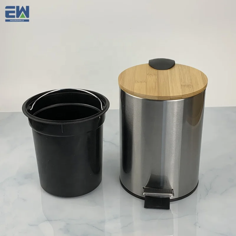 Набор для чистки ванной комнаты с трубкой туалетной щетки и педалью металлический мусорный бак из нержавеющей стали бамбуковой крышки стальной контейнер хранения