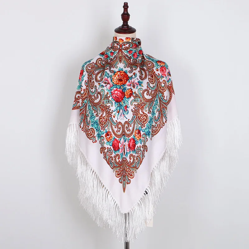 Russian Authentic Original Pavlovo Posad Shawl Scarf cotton fringe wrap