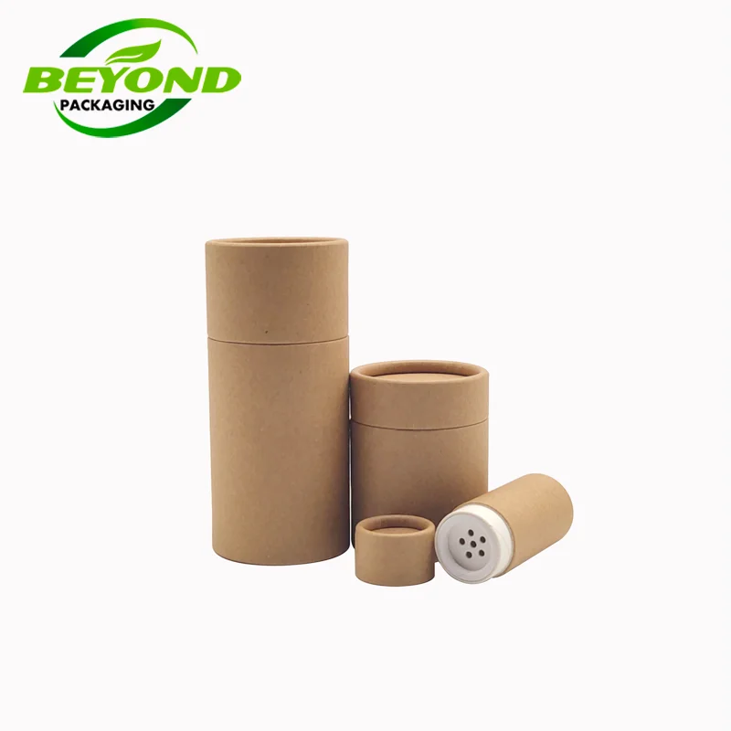 Biodegradable Cardboard Kraft Paper Tube Spice Shaker Top Packaging Round Food Grade Cylinder Box Wax Lining Tube With Sifter