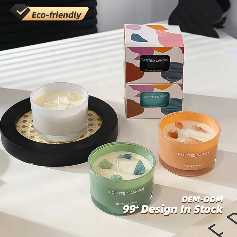 wholesale Custom Aromatherapy Luxury Natural Making Aromatherapy Soy Aroma Home Gifts Glass Jar Scented Candles with Crystal