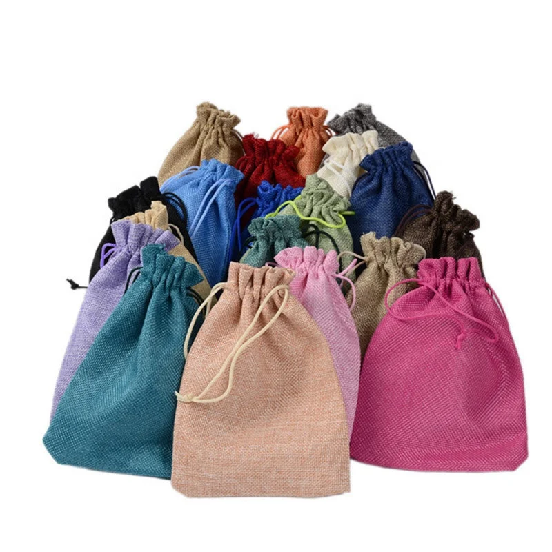 Colorful Drawstring Pouch Large Size 15x20cm Christmas Pattern Party Wedding Favor Hessian Burlap Jute Gift Bags