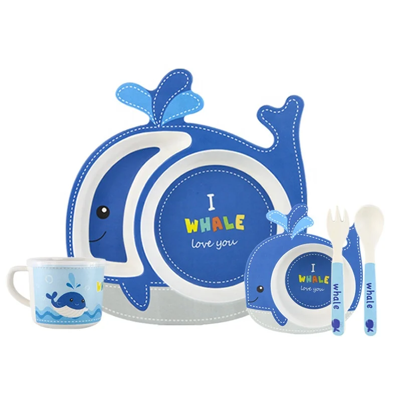 Customized Biodegradable Eco Bamboo Fiber Plate Bowl Cup Spoon Fork Kids Cutlery Set Tableware