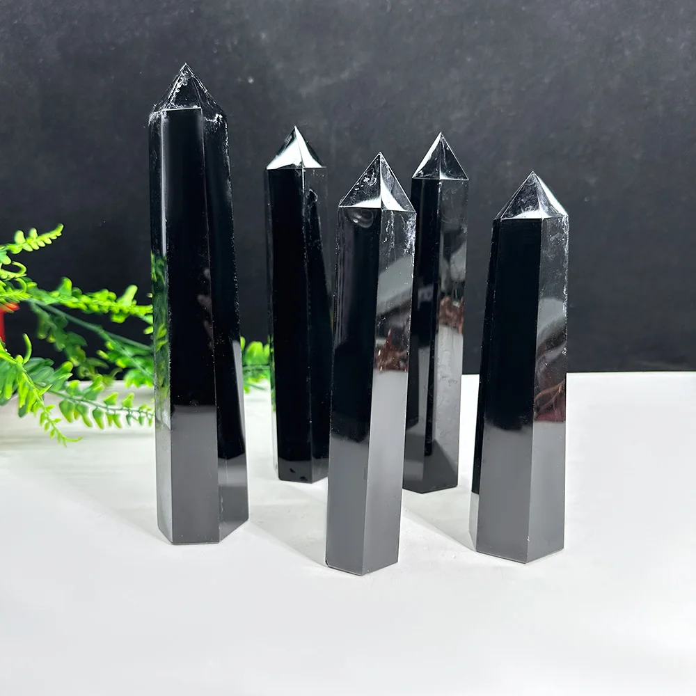 Wholesale natural crystal black obsidian point wand spiritual healing stone large obsidian towers for decoration