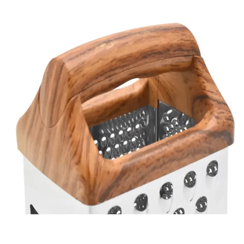 4 Sides Kitchen Grater Wood Grain Handle Manual Cheese Vegetable Grater Stainless Steel