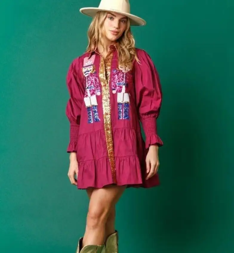 Oem Western Halloween Jack Lantern Sequins Women Babydoll Mini Dress Embroidery Halloween Lantern Sequin Women Mini Dress