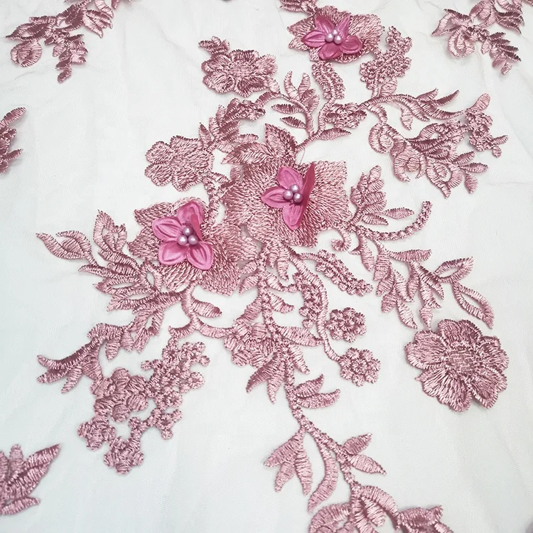 lace fabric factory luxury french embroidery tulle 3d lace fabric bridal flower