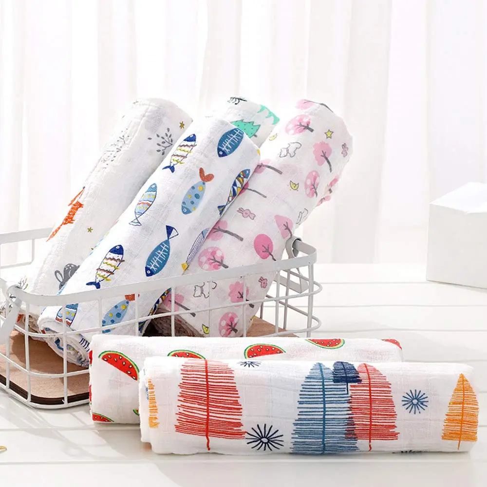 Wholesale 100% Organic Cotton Printed Newborn Fabric Wrap Blanket 47*47 Baby Nursery Muslin Swaddle Blanket