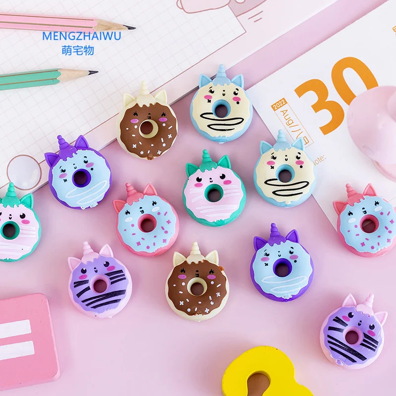 Hot Sale Fantasy Kawaii 3D Doughnut Animal Erasers Pencil Rubber Mini Eraser for Kids Stationary Accessories