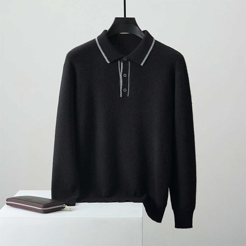 GUOOU Lapel cashmere inside out wearing cashmere Polo 2023 New Jersey men 100% pure cashmere sweater