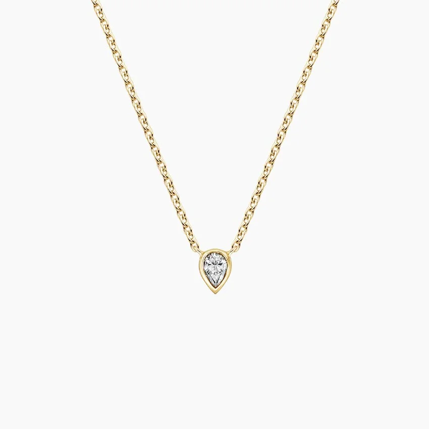 Firstmadam 14K Yellow Gold Pear Lab Diamond Bezel Solitaire Pendant
