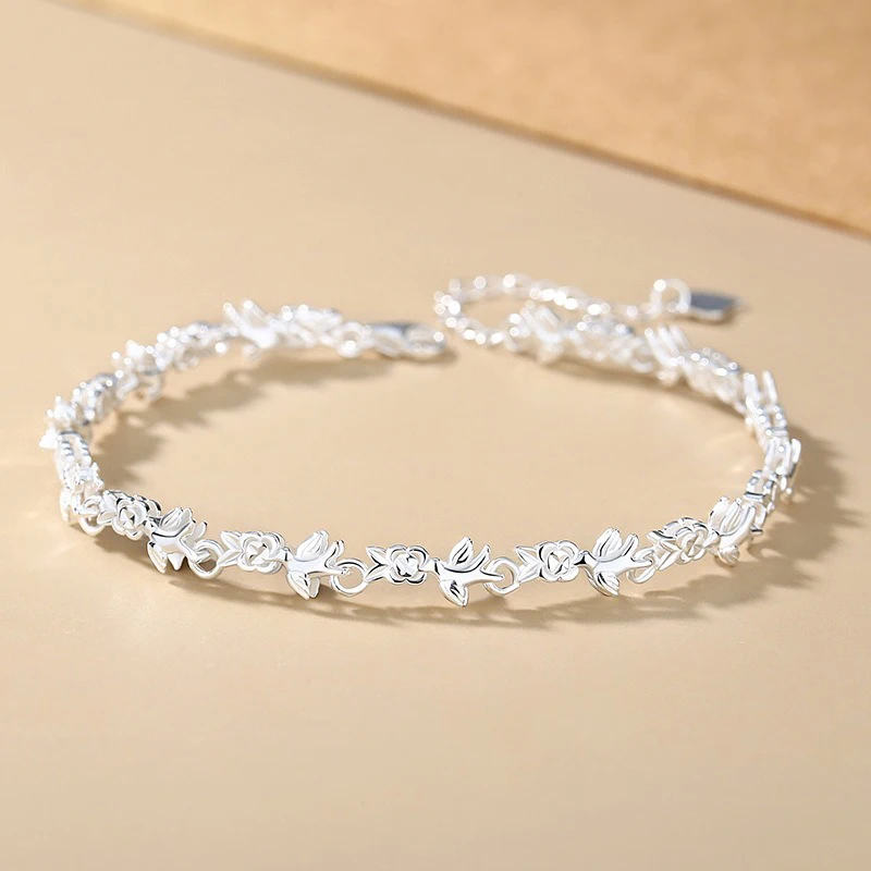 Bracelet with silver swallows, Silver swallow bracelet, Gift for her