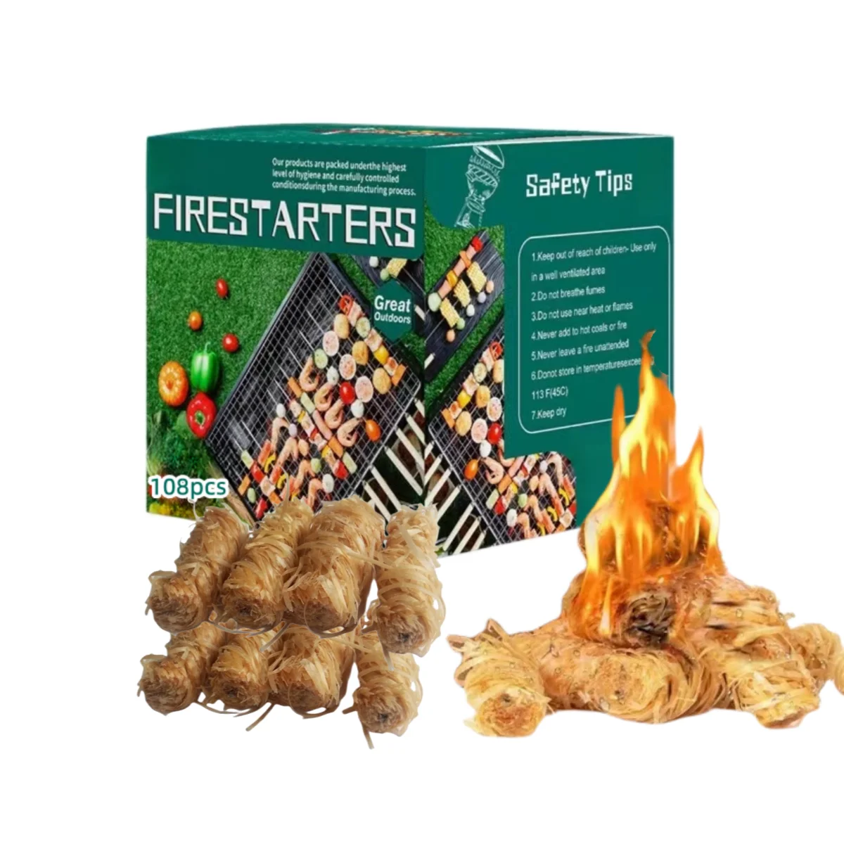 108pcs/box Natural Wood Fire Starter for Barbecue Pizza Oven Fireplace Campfire BBQ Charcoal Fire Starter Fire Lighter