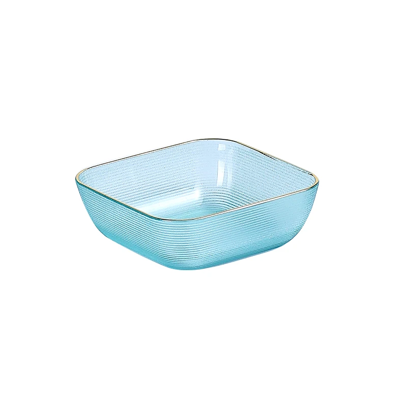 Wholesale home restaurant wedding party dessert fruit PS clear snack plate luxury gold rim plastic shallow square salad bowl