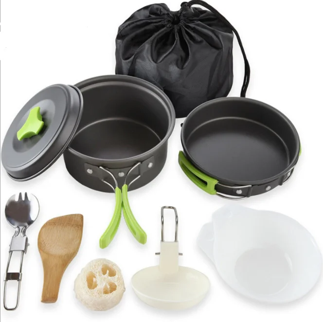 Уличные горшки, посуда для кемпинга, набор для приготовления пищи на пикнике с плитой, ложкой, вилкой, ножом, чайником, антипригарная посуда для кемпинга на 2-3 человек