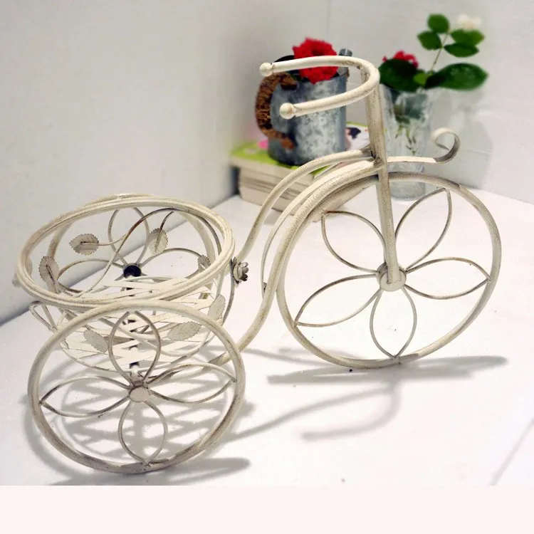 Antique White Metal Flower Display Rack Wrought Iron Bicycle  plant stand metal plant stand metal