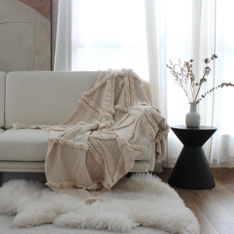 Boho blanket throw blanket tufted made hand tassel decoration for home large pillow