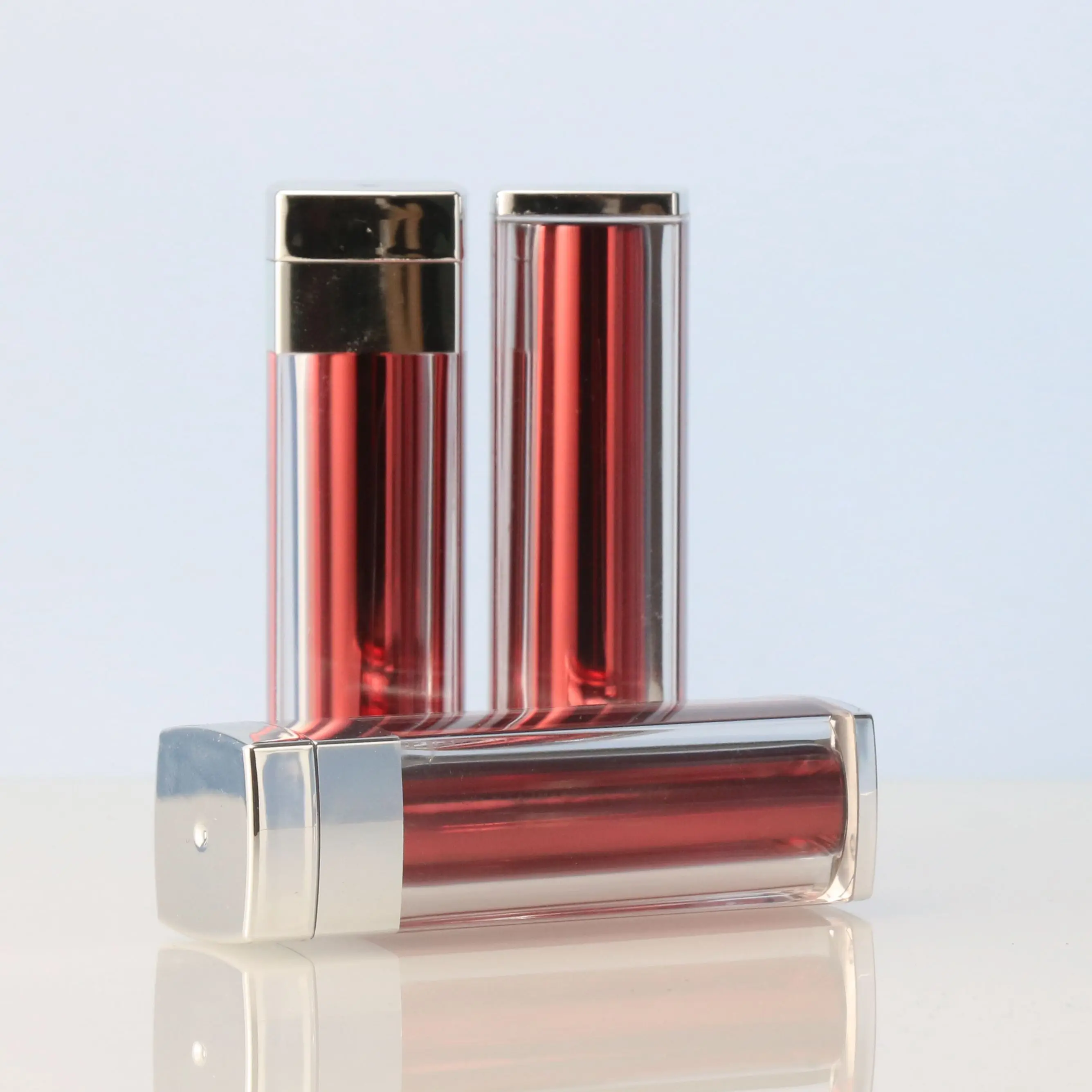 Unique Design Shiny Red Push Up Empty Round Aluminum Lipstick Tube