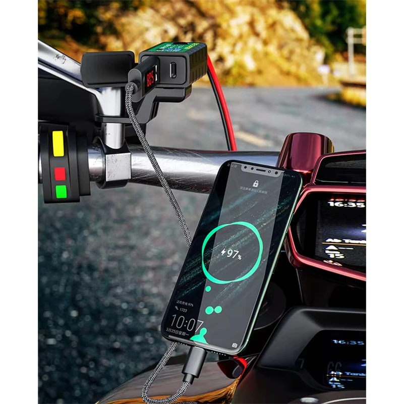 Motorcycle Accessories 5V 3.1A Motorcycle Phone USB Charger SAE to USB Adapter with Voltmeter & ON/OFF Switch