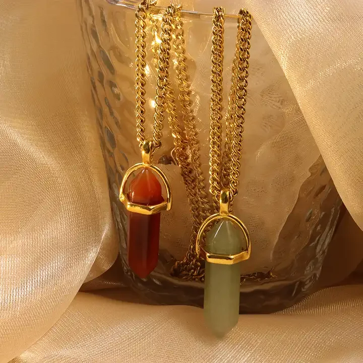 Fashion Jewelry Necklaces Carnelian Green Aventurine Necklace Fine Jewelry Natural Crystals Healing Stone Necklace for Men Women