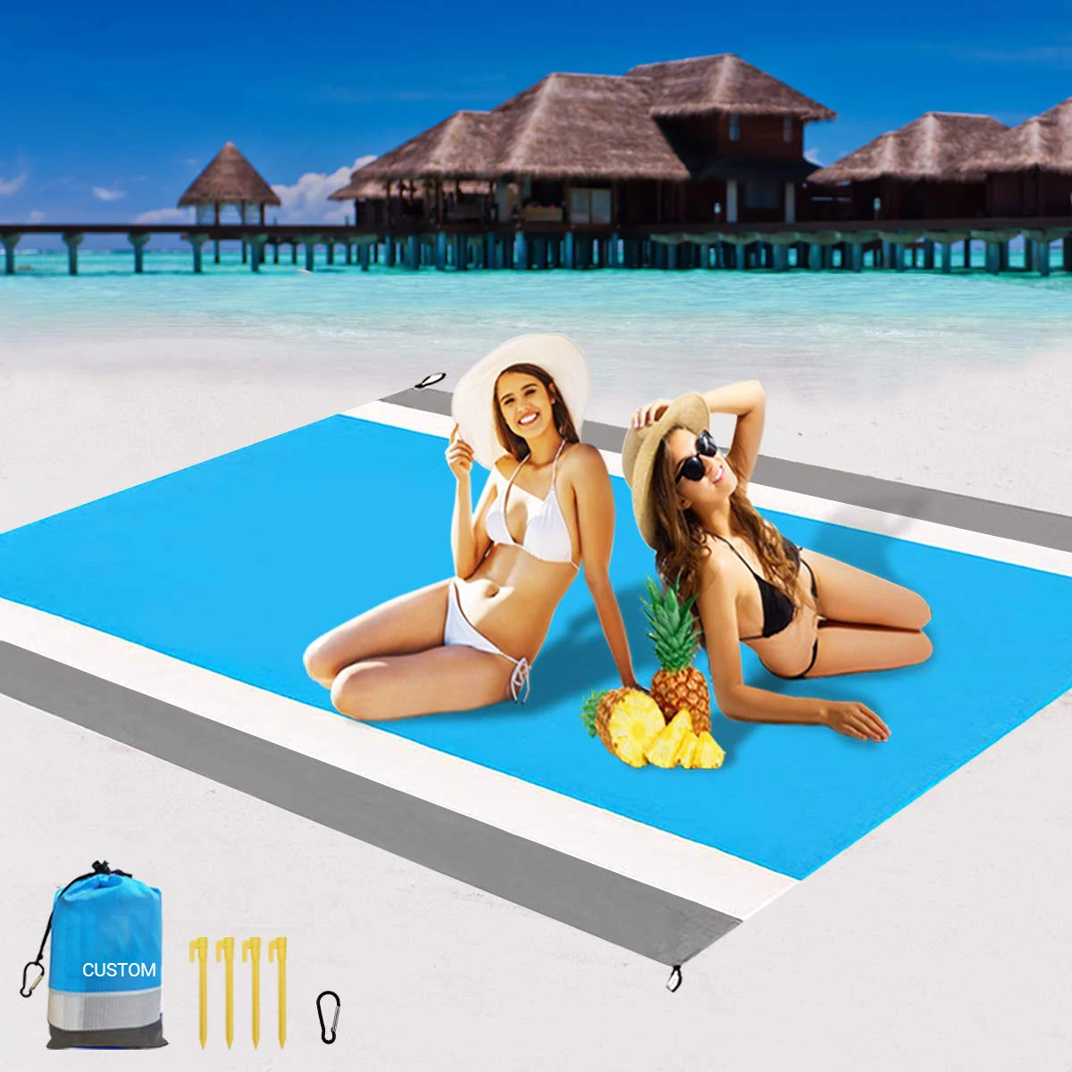 Outdoor leisurely lightweight sand free beach blanket mat made of ripstop Parachute Nylon