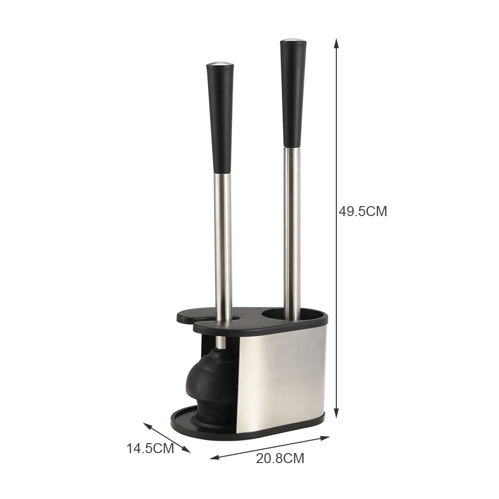 Hot trend stainless steel toilet brush holder and rubber plunger combo