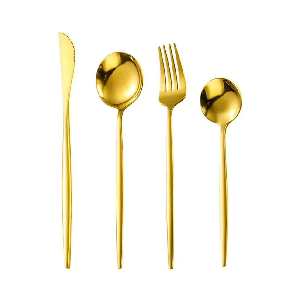 High Quality Portuguese Matte Polish Stainless Steel 4Pcs Gold Silverware Set Cutlery Portugal Cutlery For Wedding Events