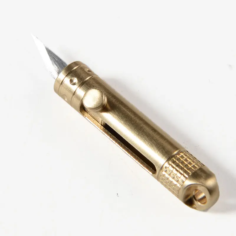 Brass Mini Retractable Utility Knife/Mini Box Cutter Small EDC Pocket Portable Knife Ultra Compact and Lightweight