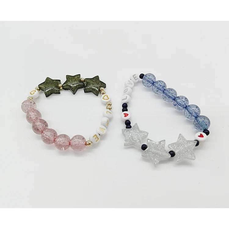 
2021 design elastic lucid acrylic blink beads Bracelet love letter Engraved Couple bracelet for girls and boys 