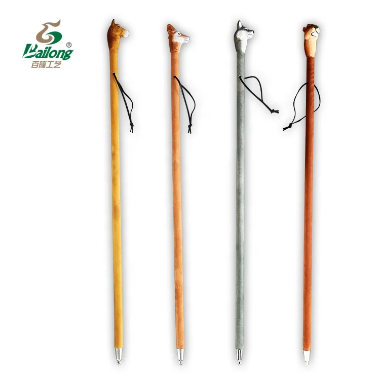 15 years factory outdoor hiking pole animal head wooden walking stick