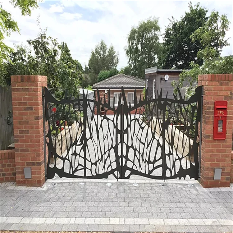 Trade Perforated Garden Metal Main Gate Design Cured Aluminum Wall Trellis Gates Laser Cut galvanized privacy metal fence