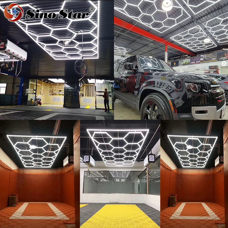 Hot Sale honeycomb car detailing ceiling light with 5 years warranty garage hexagon led light for auto detailing workshop