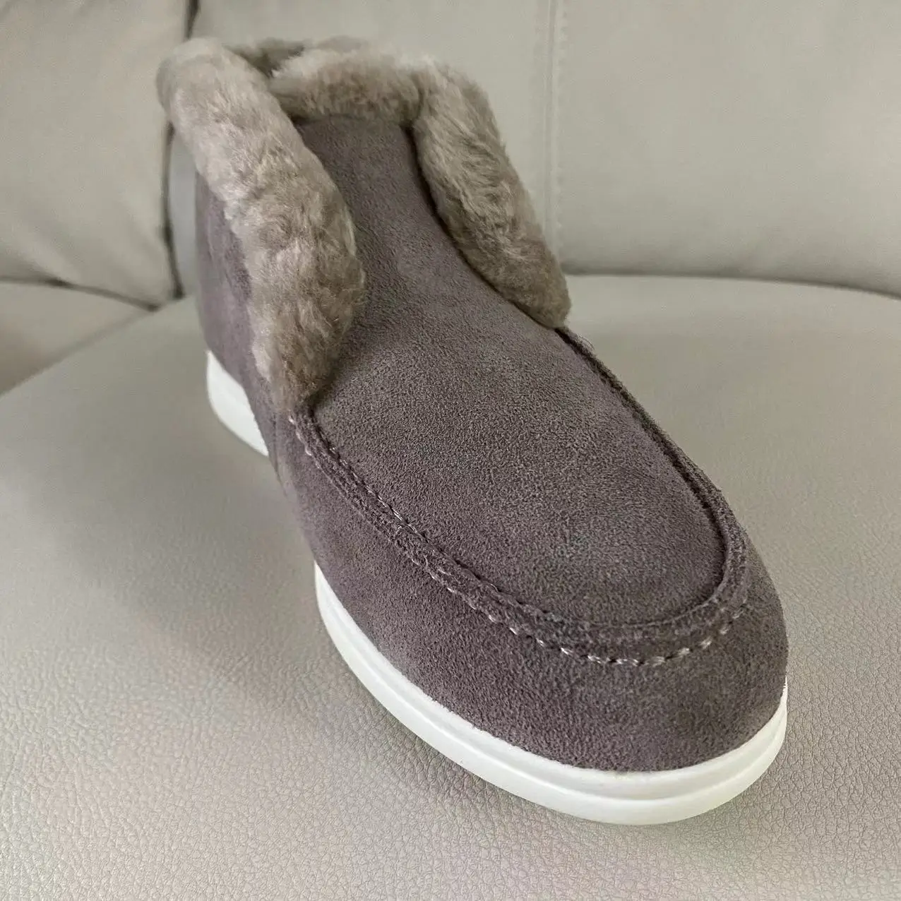 Plus size Men Women Winter loafers fur boots Shoes Cow Suede Genuine Leather unisex flat casual Chaussure Customize logo factory