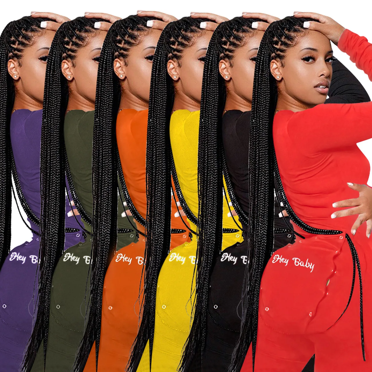 2023 ladies Fall V Neck Buttoned Long Sleeve back open bodysuit Hey baby Embroidery Pants Skinny rompers and Jumpsuits For Women