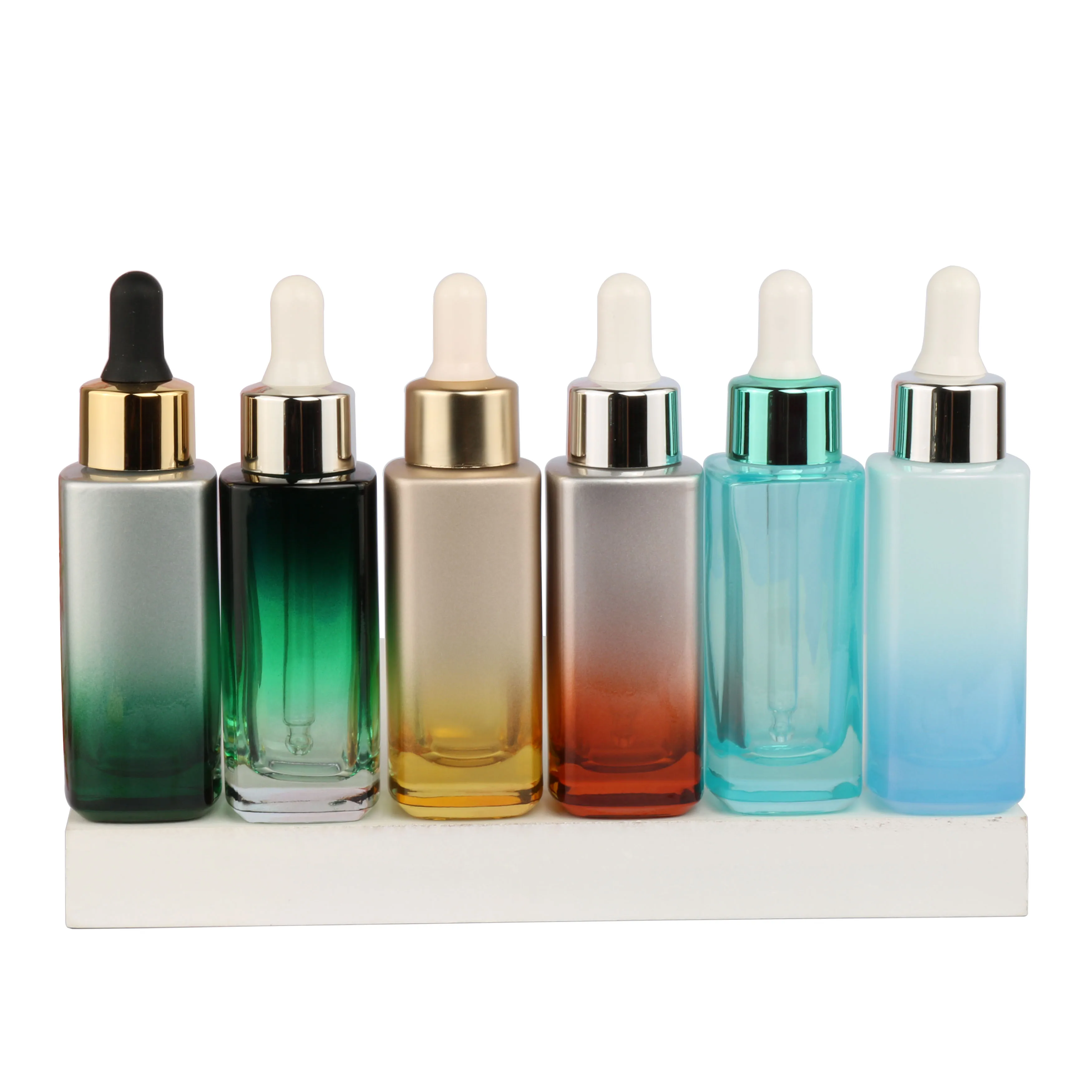 
 Оптовая продажа, квадратная стеклянная бутылка-капельница объемом 30 мл с золотым, желтым, белым, синим, красным, зеленым для эфирных масел, парфюмерная сыворотка  