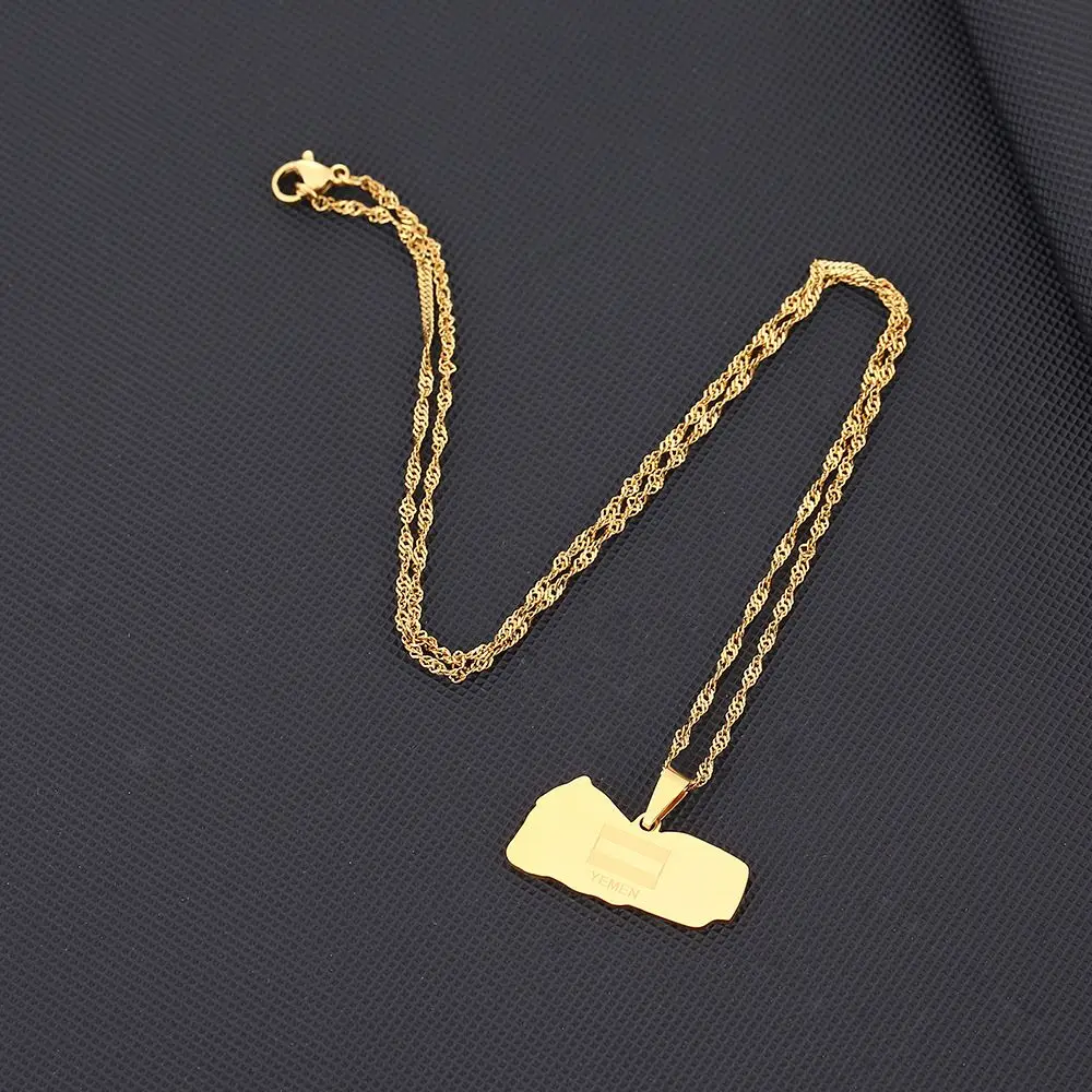 fashion Gold Plated Stainless Steel Yemen Map Pendant Necklace Asia Map Pendant Necklaces for Men Women Gifts