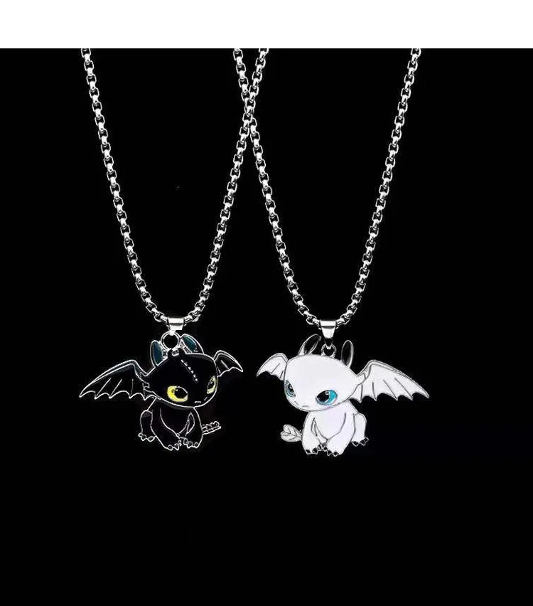 Necklace female ins stainless steel black and white double evil dragon couple one man and one woman pendant pendant