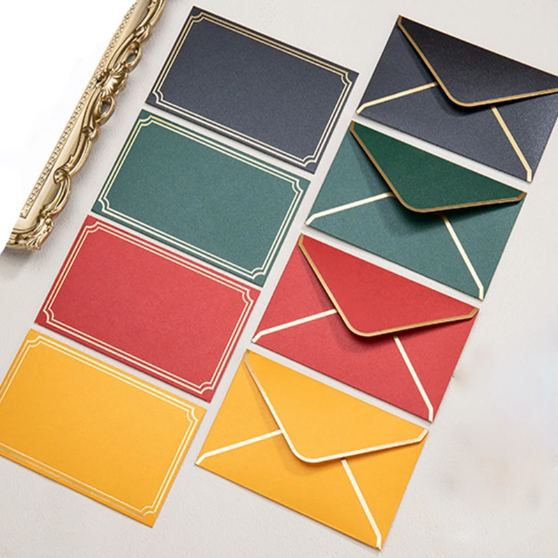 Custom Logo Paper Moistenable Paper Envelope With Gold Border Envelope For Office Wedding Gift Cards Invitations