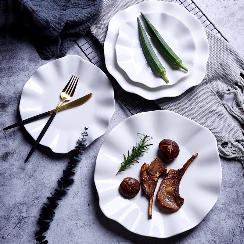 Savall HoReCa White ceramic tableware hot dishes Octagonal lotus leaf shape plate dishes  hotel restaurant creative