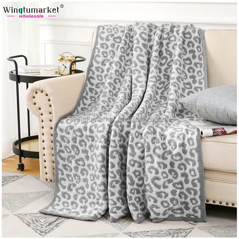 Warm cozy custom blanket ultra soft plush fleece knit animal print throws knitted jacquard leopard pattern blankets