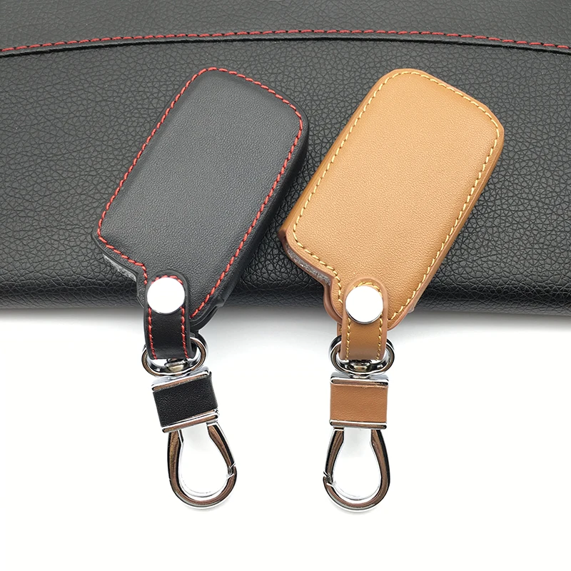Genuine Leather Key Cover Fob Keychain Cases Holder For Toyota Highlander RAV4 Camry Avalon Corolla 4 Buttons Smart Keys