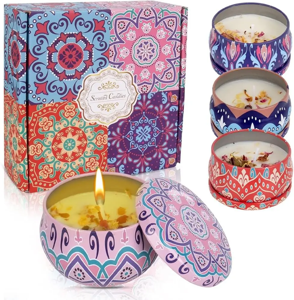 Home Wedding Hot Sale Aroma Custom Aromatherapy Luxury Soy Christmas Aromatic Tin Scented Candles Gift Set