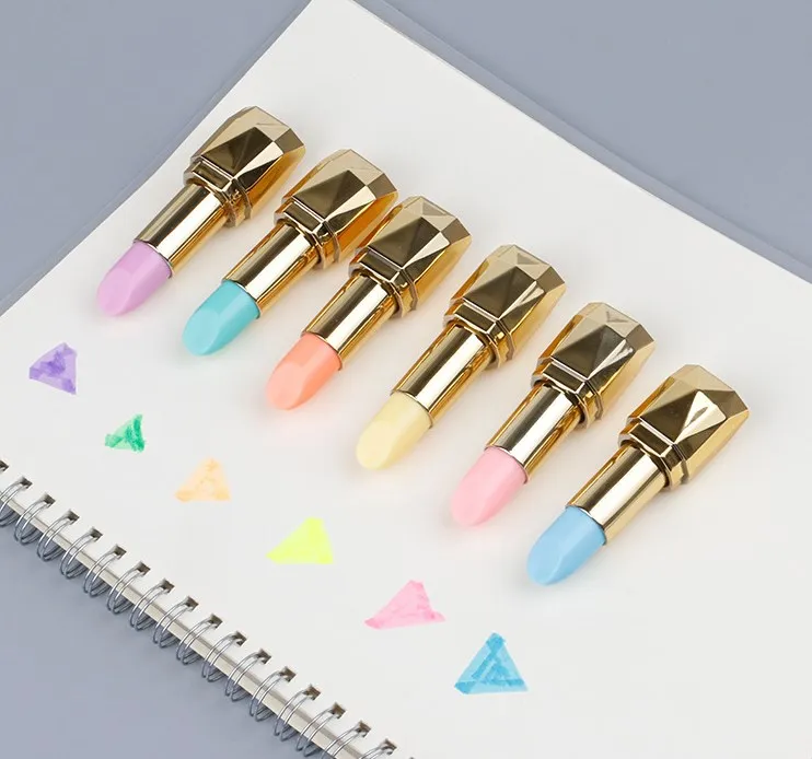 Factory Delivery Lipstick 6 Color Highlighter Student Cute Marker Pen Personalized Promotion Highlighter Pen